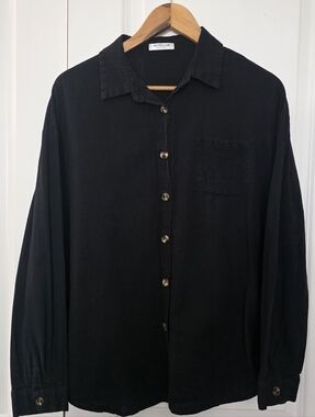 Hotouch Classic Black Button-Up Long Sleeve Shirt Size L